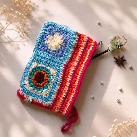 The Sanctuary Crochet Zipper Pouch - Artisanal Hand-Crocheted Cosmetic & Travel Clutch