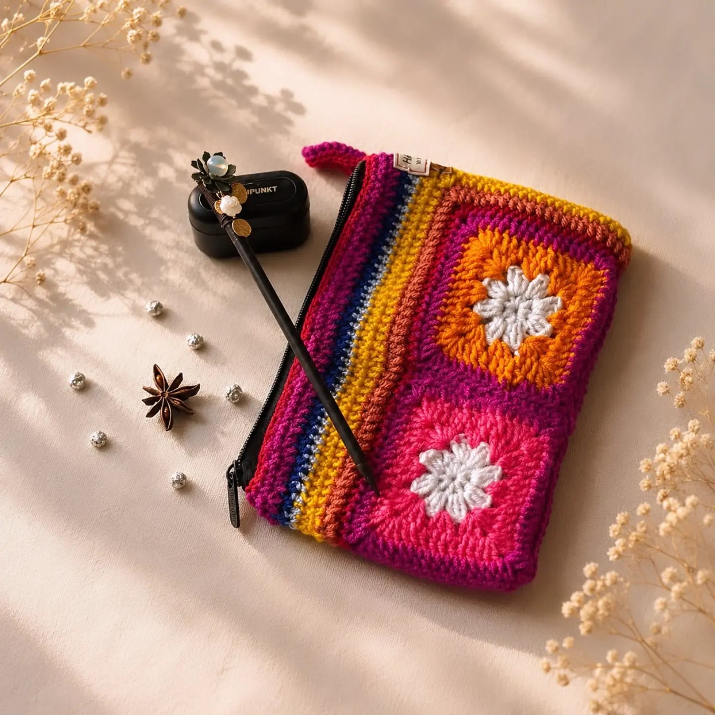 The Sanctuary Crochet Zipper Pouch - Artisanal Hand-Crocheted Cosmetic & Travel Clutch
