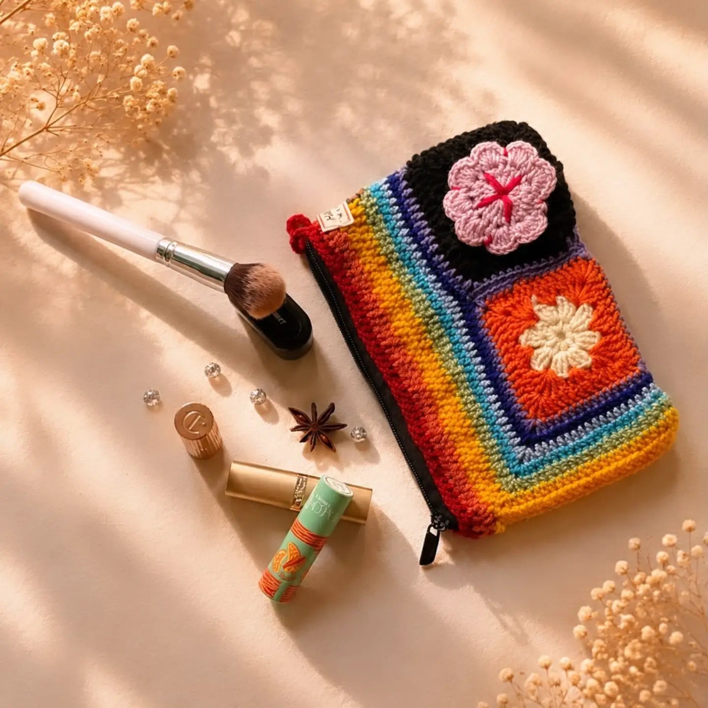 The Sanctuary Crochet Zipper Pouch - Artisanal Hand-Crocheted Cosmetic & Travel Clutch